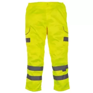 Yoko Mens Hi Vis Polycotton Cargo Trousers With Knee Pad Pockets (Pack of 2) (40L) (Yellow)