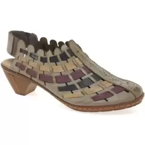Rieker Sina Leather Woven Heeled Shoes womens Court Shoes in Beige,5,6,6.5,7,8