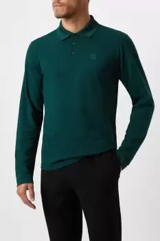 Mens Green Long Sleeve Pique Polo Shirt