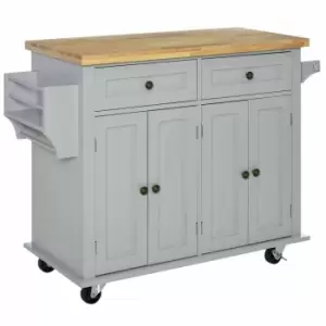 Rolling Kitchen Island Cart with Rubber Wood Top, Spices, and Towel Rack