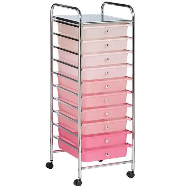 VonHaus VonHaus Storage Trolley, 10 Drawer Black Wheeled - Pink One Size