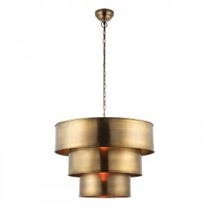 1 Light Cylindrical Ceiling Pendant Antique Brass, E27