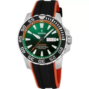 Festina Gents Festina Diver Black Orange Watch F20662/2 - Silver, Green and Black