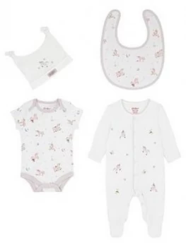 Cath Kidston Baby Girls Unicorn Sleepsuit, Bodysuit, Hat, Bib and Bag Gift Set - Ivory, Size 6-9 Months