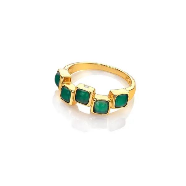 Hot Diamonds x Gemstones Square Stepped Green Agate Ring DR268/XL Size