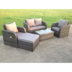 Fimous - Rattan Garden Furniture Set Adjustable Chair Sofa Double Love Seat 2 Seater Sofa Oblong Coffee Table Footstool