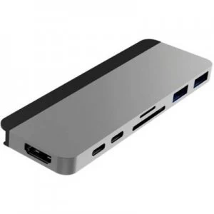 HyperDrive HD28C-SILVER USB-C (USB 3.1) multiport hub Ultra HD compatibility, Aluminium casing, additional USB-C port, + built-in SD card reader Silve