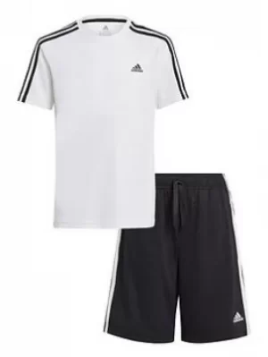 adidas Junior Boys 3s Tshirt Set, Black/White, Size 3-4 Years