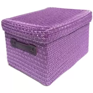 Neon Bright Colours Kids Playroom Toy Box Cupboard Storage Basket + Handle & Lid [Purple,Large 34x26x22cm] - Purple