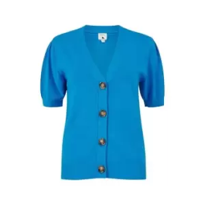 Yumi Blue Ribbed Knitted Cardigan - Blue