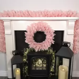 2pcs Pink Rosewood 50cm Wreath & 9ft Garland Christmas Decoration Set