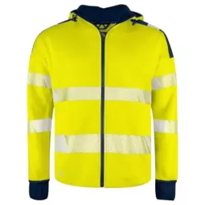Projob Mens Hi-Vis Long Cuff Hooded Jacket (M) (Yellow/Navy)