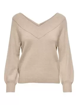 ONLY Off Shoulder Knitted Pullover Women Beige