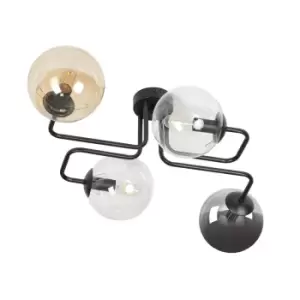 Emibig Brendi Black Globe Multi Arm Semi Flush Ceiling light with Clear, Graphite, Amber Glass Shades, 4x E14