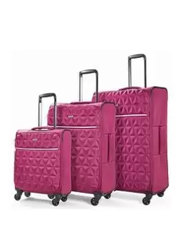Rock Luggage Jewel 3 Piece Set Soft 4 Wheel Spinner -Pink