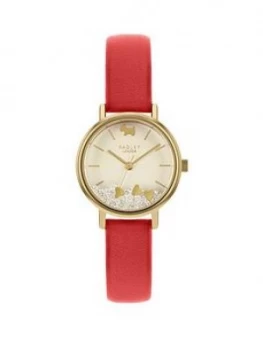 Radley Hello Love Champagne And Gold Detail Floating Crystal Dial Red Leather Strap Ladies Watch