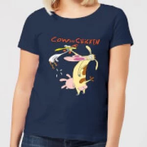 Cow and Chicken Characters Womens T-Shirt - Navy - L