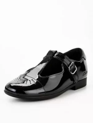 Clarks Clarks Girls Scala Spirit T-bar School Shoes, Black Patent, Size 2 Older