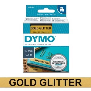 Dymo 2084349 D1 12mm x 3m Black on Gold Glitter Tape