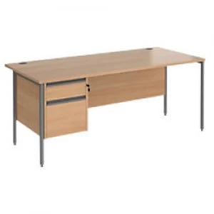 Straight Desk with Beech Coloured MFC Top and Graphite H-Frame Legs and 2 Lockable Drawer Pedestal Contract 25 1800 x 800 x 725mm