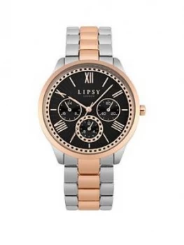 Lipsy Lipsy Two-Tone Silver/Rose Gold Centre Bracelet With Black Satin Fan Texture Dial And None