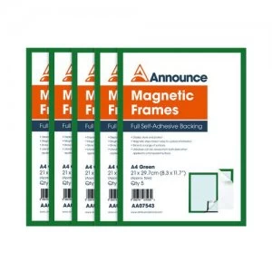 Announce Magnetic Frames A4 Green Pack of 5 AA07543