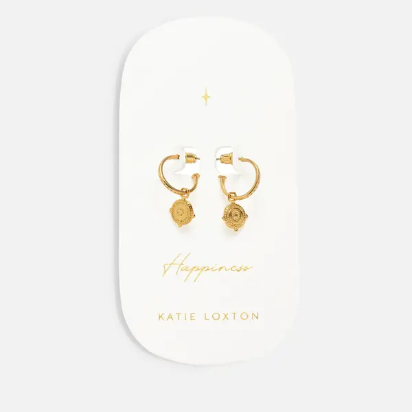 Katie Loxton Womens Happiness Coin Hoop Earrings - Gold