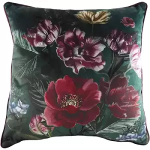 Evans Lichfield Eden Bloom Cushion Cover (One Size) (Emerald Green/Deep Red)