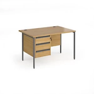 Dams International Straight Desk with Oak Coloured MFC Top and Graphite H-Frame Legs and 3 Lockable Drawer Pedestal Contract 25 1200 x 800 x 725mm