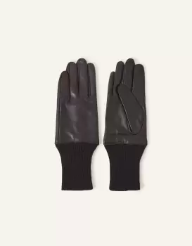 Accessorize Leather Cuff Gloves Black, Size: One Size