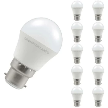 (10 Pack) Lamps LED Golfball 5.5W BC-B22d (40W Equivalent) 6500K Daylight Opal 470lm BC Bayonet B22 Round Frosted Multipack Light Bulbs - Crompton