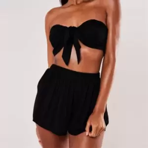 Missguided Cheesecloth Tie Bandeau Top Short Set - Black