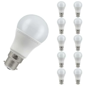 (10 Pack) Lamps LED GLS 8.5W BC-B22d (60W Equivalent) 2700K Warm White Opal 806lm BC Bayonet B22 Frosted Multipack Light Bulbs - Crompton