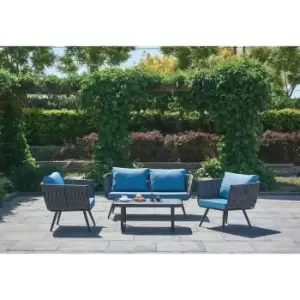 Rattan Outdoor Furniture Sofa Set - 3 Pcs Set - Blue Cushions