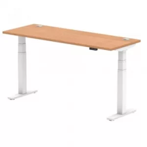 Air 1600/600 Oak Height Adjustable Desk with Cable Ports with White Legs