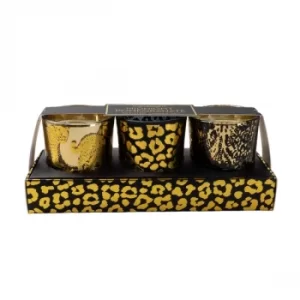 Candlelight Animal Luxe (Set of 3) Wax Filled Candle Pots with Leopard Print Midnight Pomegranate Scent