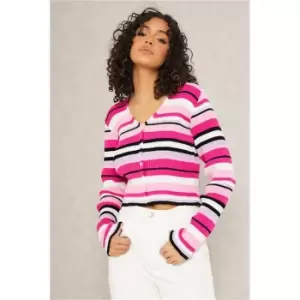 I Saw It First Pink Striped Fitted Button Down Cropped Cardigan - Pink