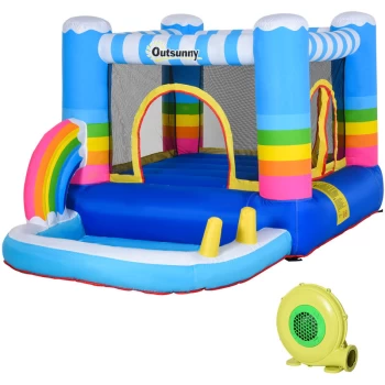 Outsunny - Kids Rainbow Bouncy Castle & Pool Net Pump Outdoor Trampoline 3-8 Yrs