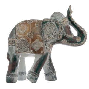 Thai Brushed Gold and White Verdigris Elephant - Large