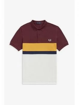 Fred Perry Colourblock Polo Shirt, Mahogany, Size 2XL, Men