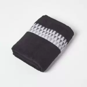 HOMESCAPES Geometric 100% Cotton Hand Towel, Black - Black