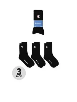 Champion 3pk Crew Socks - Black, Size 43-46, Men