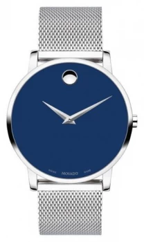 Movado Bold Museum Stainless Silver Mesh Strap Blue Watch