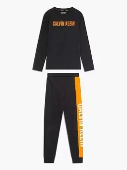 Calvin Klein Boys Long Sleeve Top And Cuffed Pant PJ Set - Black, Size 12-14 Years