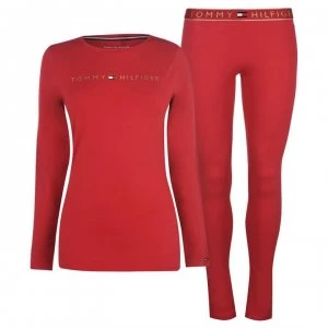 Tommy Bodywear Long Sleeve Gold Logo Pyjama Set - Tango red
