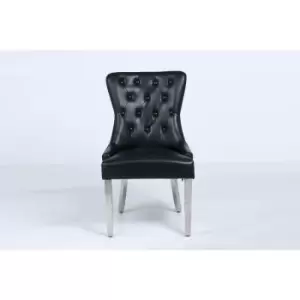 Erene Leather Aire x2 Dining Chairs in Black with Knocker & Stud Back - Black - Modernique