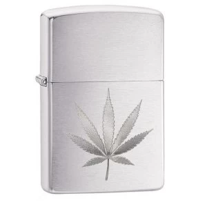 Zippo Marijuana Leaf Design Brushed Chrome Finish Windproof Lighter