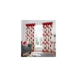 Adriana Floral Red Eyelet Curtains - 66X90 - TJ Hughes