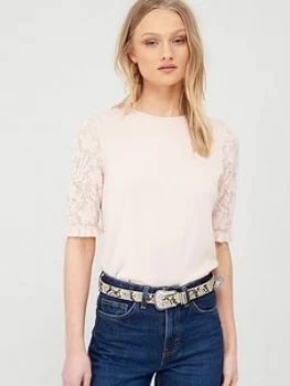 Oasis Frill Detail Knitted Jumper - Pale Pink, Size XS, Women