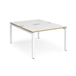 Bench Desk 2 Person Rectangular Desks 1200mm White/Oak Tops With White Frames 1600mm Depth Adapt